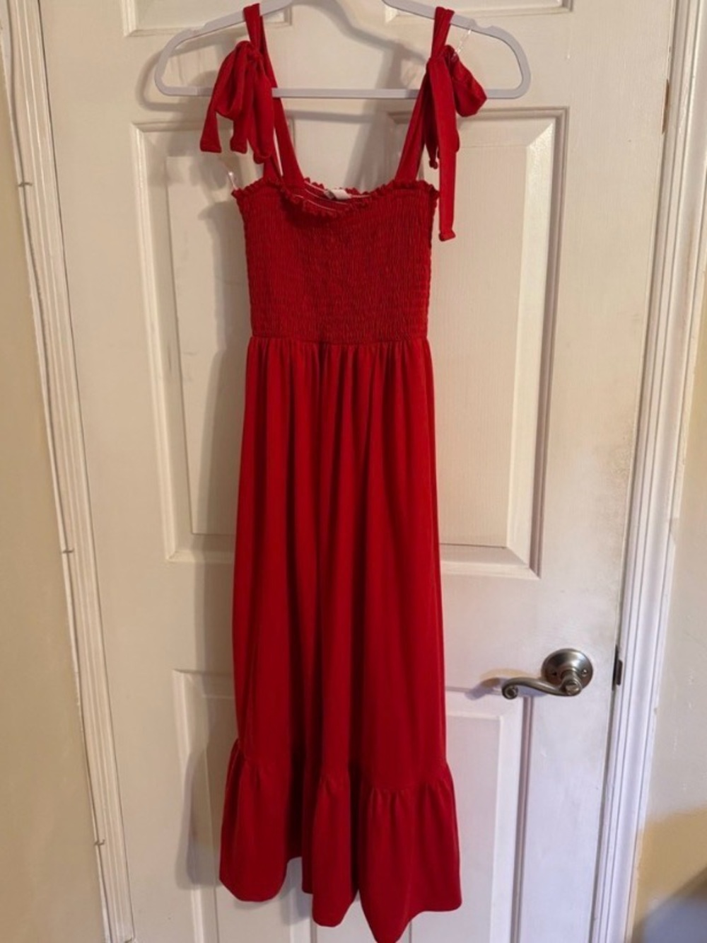 Velvet Heart Red Smocked Tie-Shoulder Maxi Dress